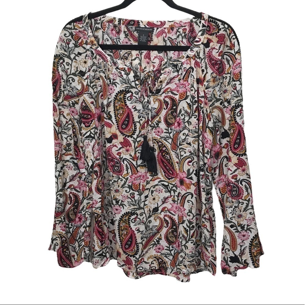 Chelsea & Theodore Floral Paisley Print Long Sleeve Blouse Small